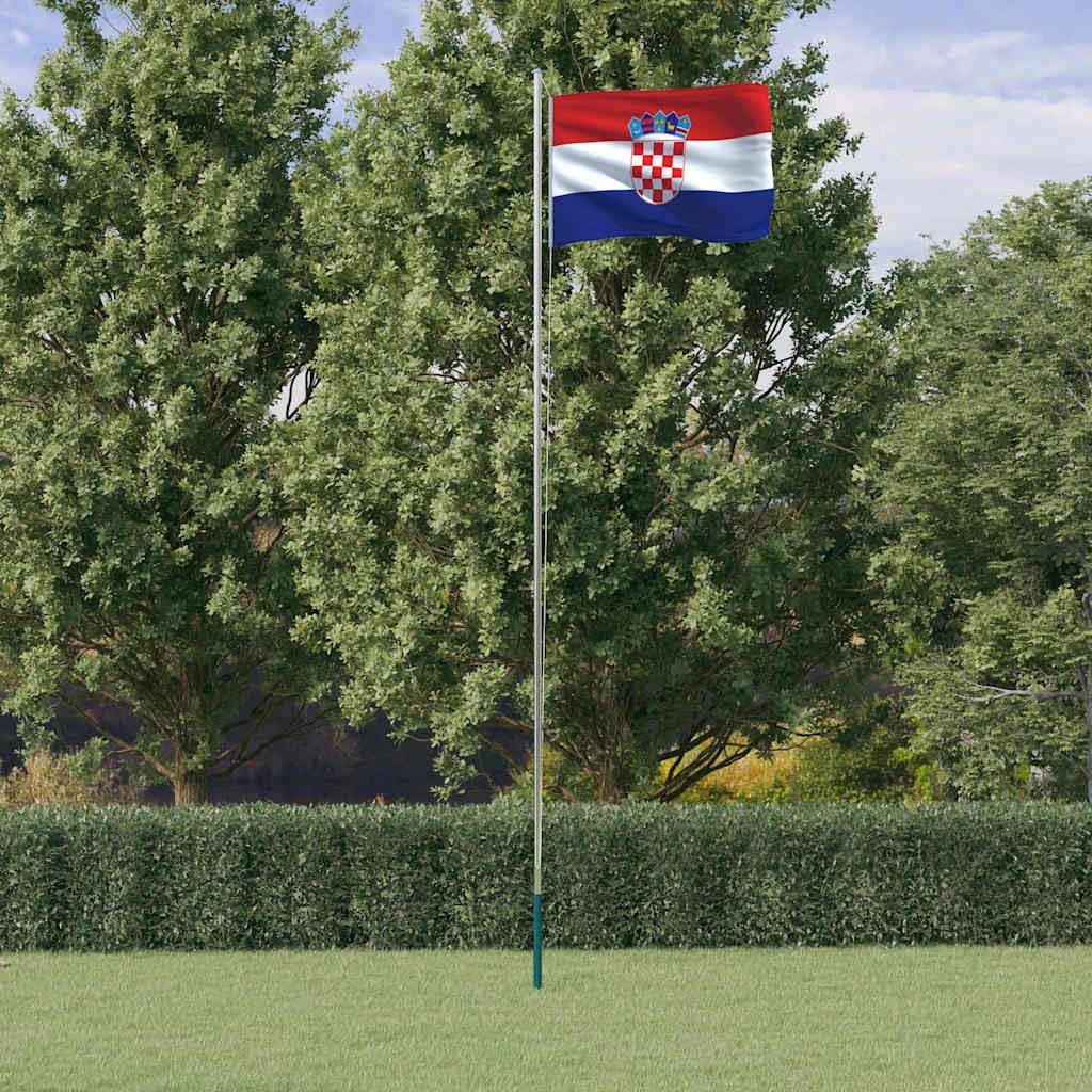 Set di bandiere della Croazia con asta da 6,08 m in alluminio, 90 x 150 cm, bandiera nazionale per giardino, eventi sportivi e esterni