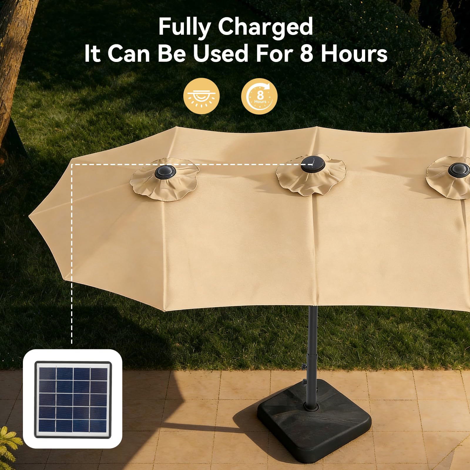 Aoxun Sonnenschirm Mit Basis 455x267 cm UV Schutz Schutzhülle Kurbel Stabil Groß Garten Terrasse Balkon Doppelter Marktschirm Gartenschirm, Parasol Windfest, cremefarben