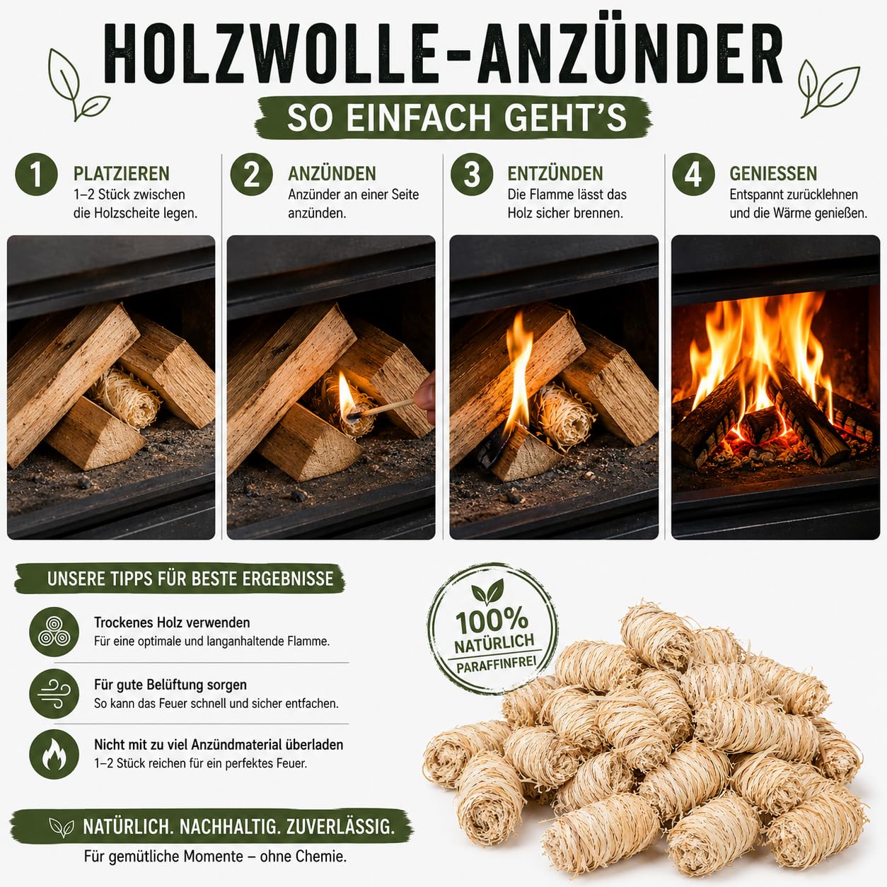 KM Firemaker 384 - Accendifuoco per barbecue (12 scatole da 32 accendifuoco di alta qualità), lana di legno ecologica con cera, lana di accensione, accendino per camino, accendifuoco, firestarter art.