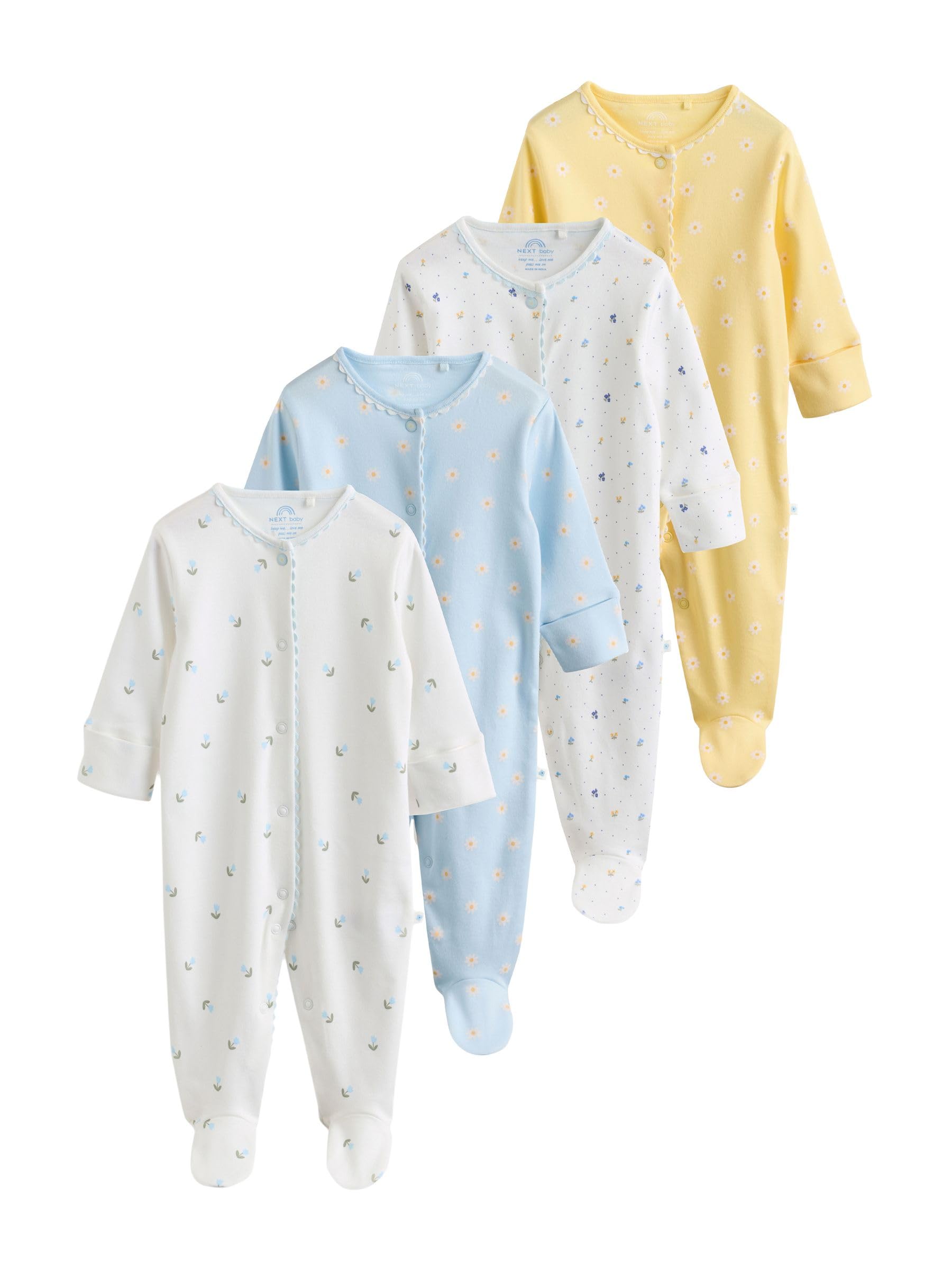 NEXT Bambina Confezione da 4 Tutine Neonati | Neonato, Standard, Mid Rise, Button, 100% cotone