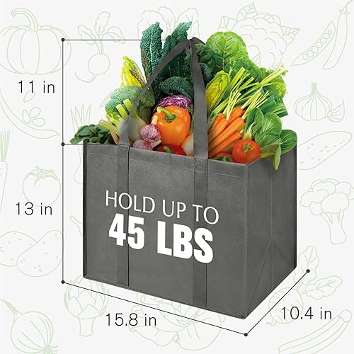 Miniatura 9 de LadyRosian Paquete de 10 bolsas de comestibles reutilizables de cocina resistentes, bolsa de compras XL duradera con asa que puede soportar más de