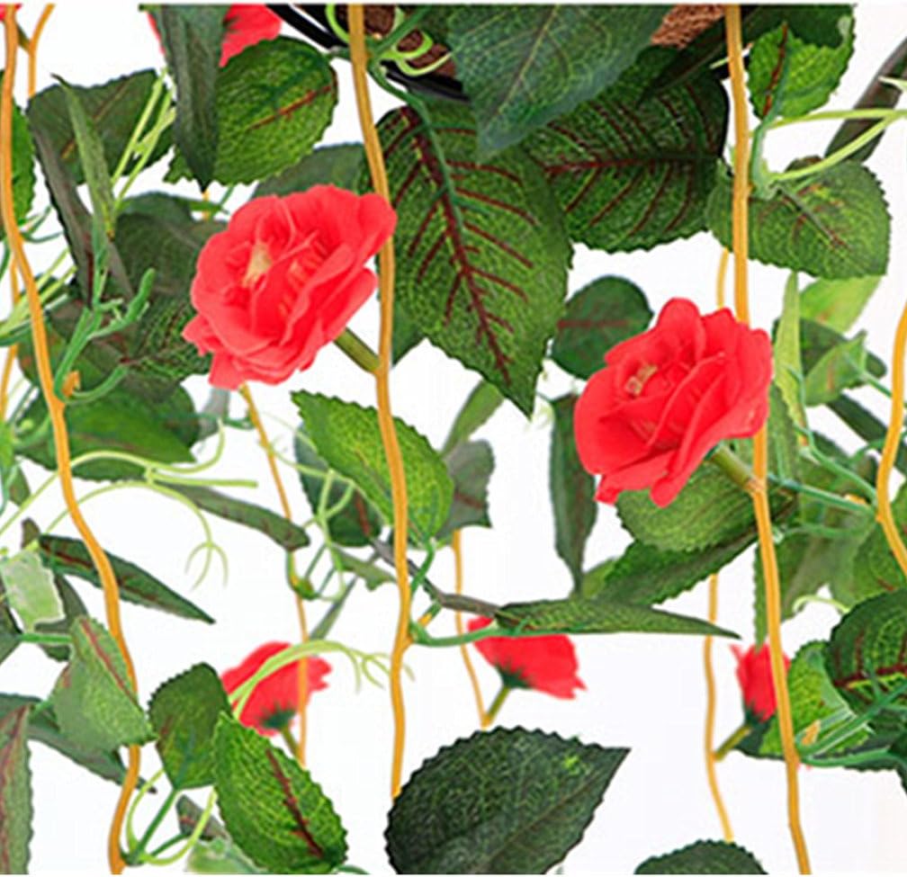 Fake Green Planting Hanging Basket with Chain Flowerpot for Home Balcony Indooor Decoration Hanging Basket Rose Flower Artificial Red (Small Basket)