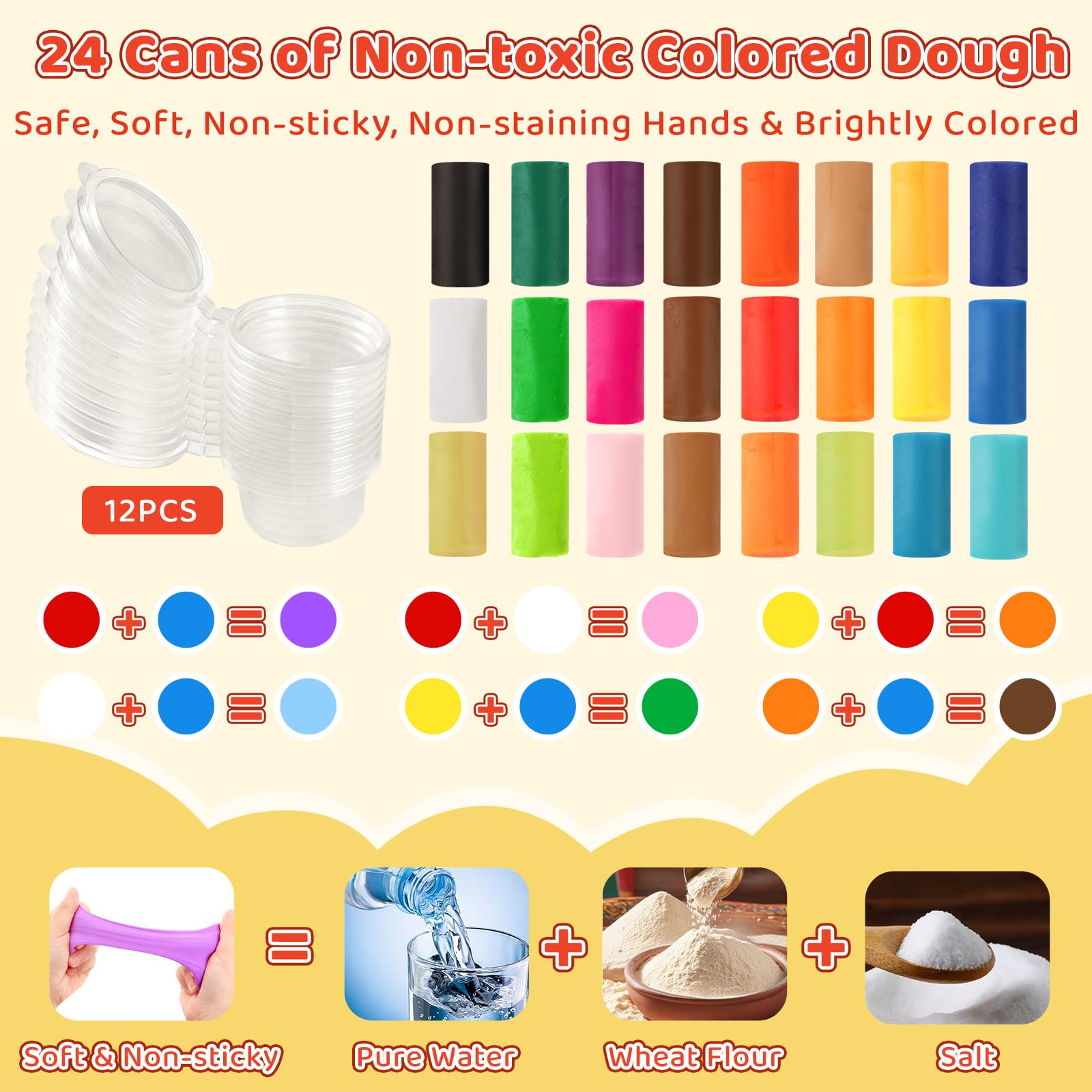 Juego de creaciones de cocina de masa de color 3 en 1 para niños de 3 a 8 años, juego de masa de 24 colores con fabricantes de helados, fideos y hamburguesas, modelado de alimentos, manualidades 3