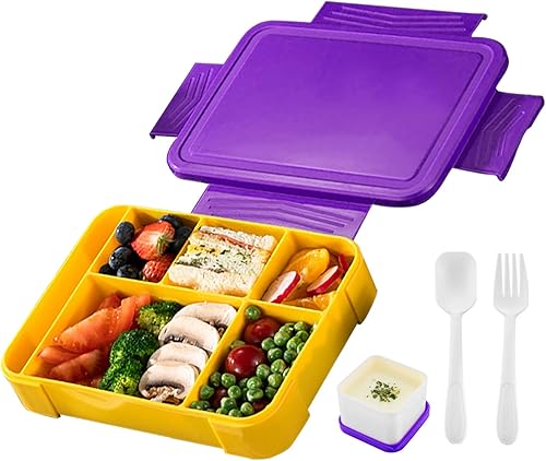 goiealeaes Lonchera Bento para niños con cuchara y tenedor, recipiente para salsa con tapa en la lonchera, grande a prueba de fugas