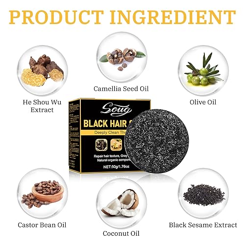 Miniatura 7 de Gray Hair Reverse - Barra de champú unisex, 2 piezas de jabón negro para limpieza profunda, jabón para oscurecer el cabello para hombres y mujeres