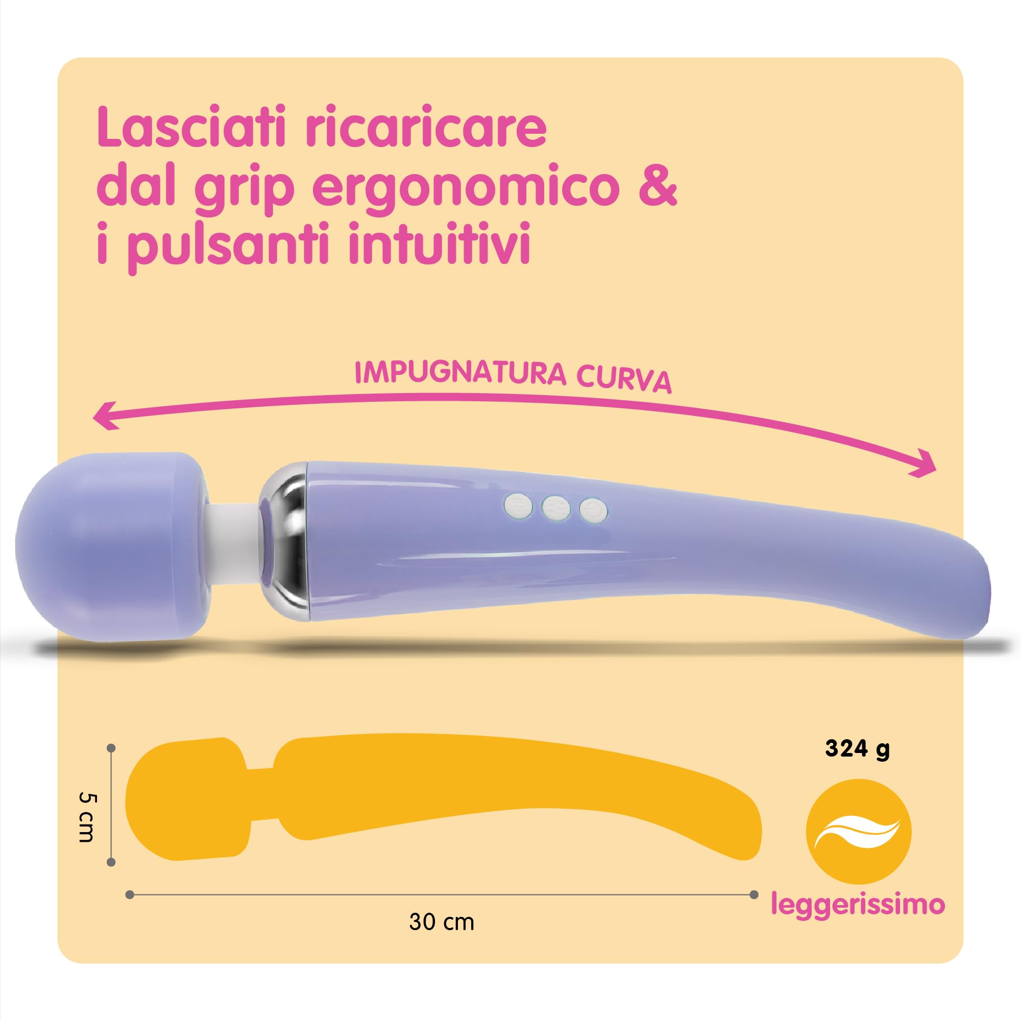 Oliver James Massaggiatore Personal Massager - Grande - Massaggiante Personale Elettrica, 20 modalità di vibrazione e 8 velocità, borsa da viaggio - Ottimo da usare dopo lo sport (Lilla)