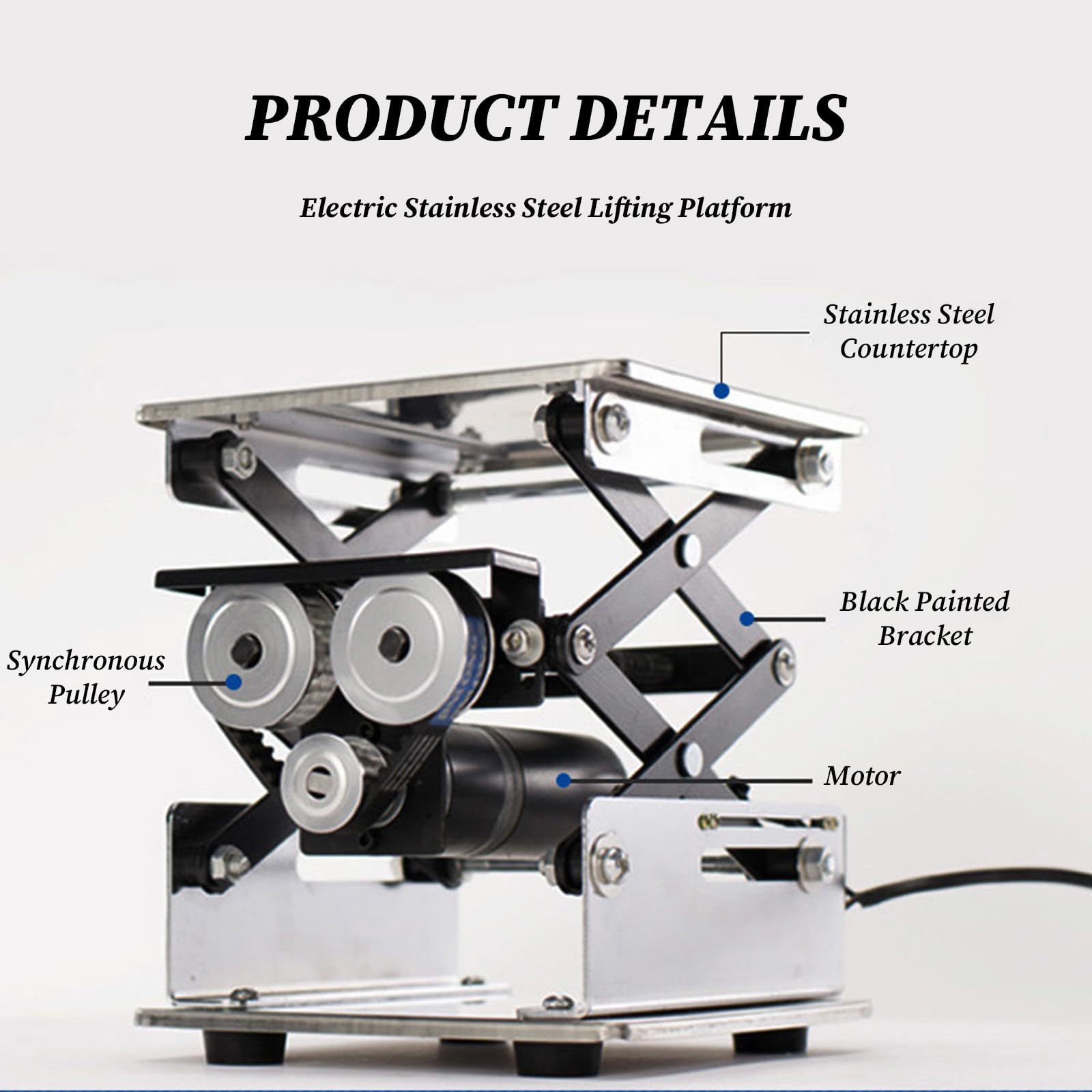 Piattaforma di Sollevamento elettrica a Forbice, in Acciaio Inox, Altezza Regolabile, Corsa 200 mm, capacità di carico 10 kg, Ideale per Laboratori e Ricerca scientifica 200 * 200MM