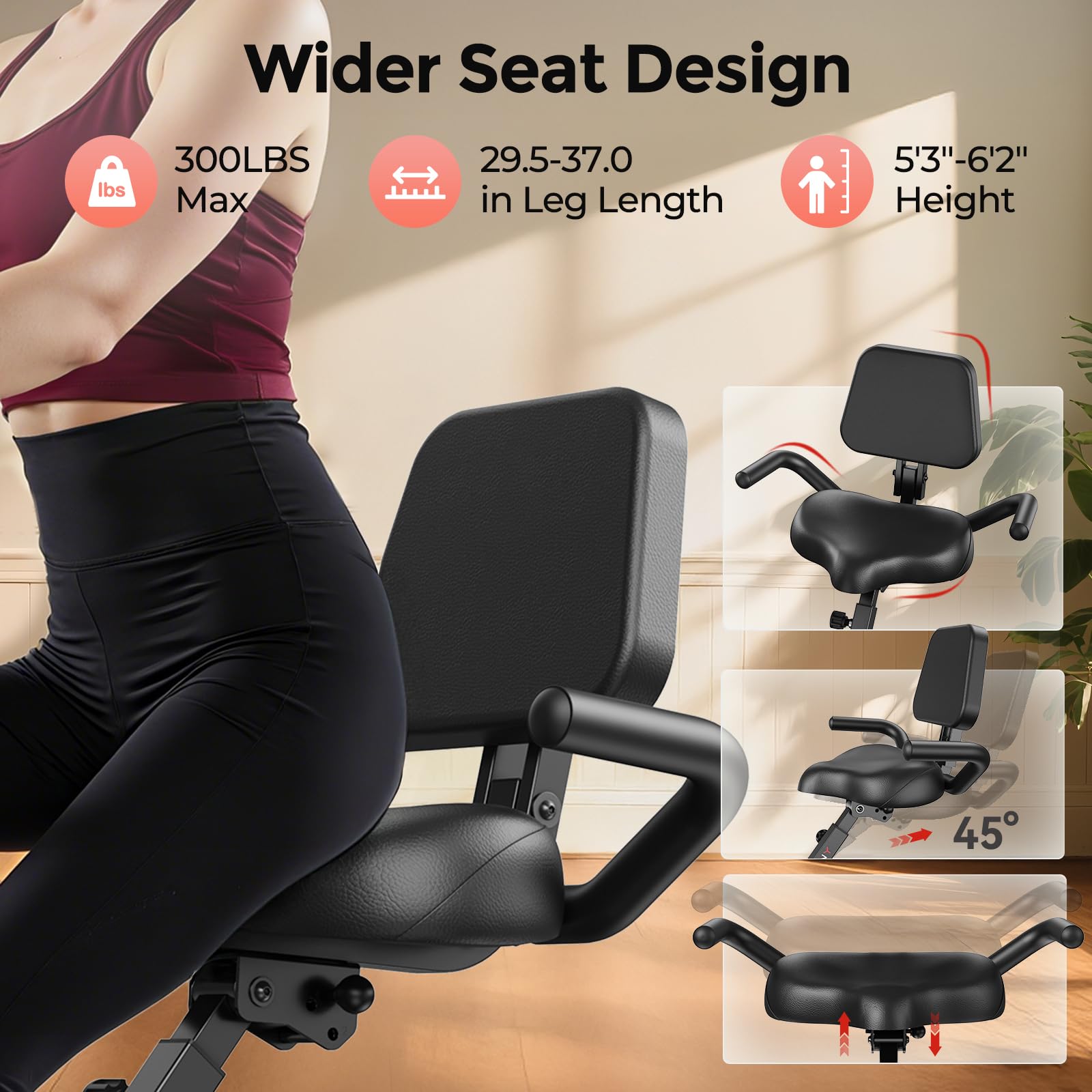 Pleny Folding Exercise Bike, 5 IN 1 Stationary Bikes for Home 6.6 LBS Flywheel, 330LB Weight Capacity Back Support Cushion Indoor Workout Cycling Bike for Home Gym