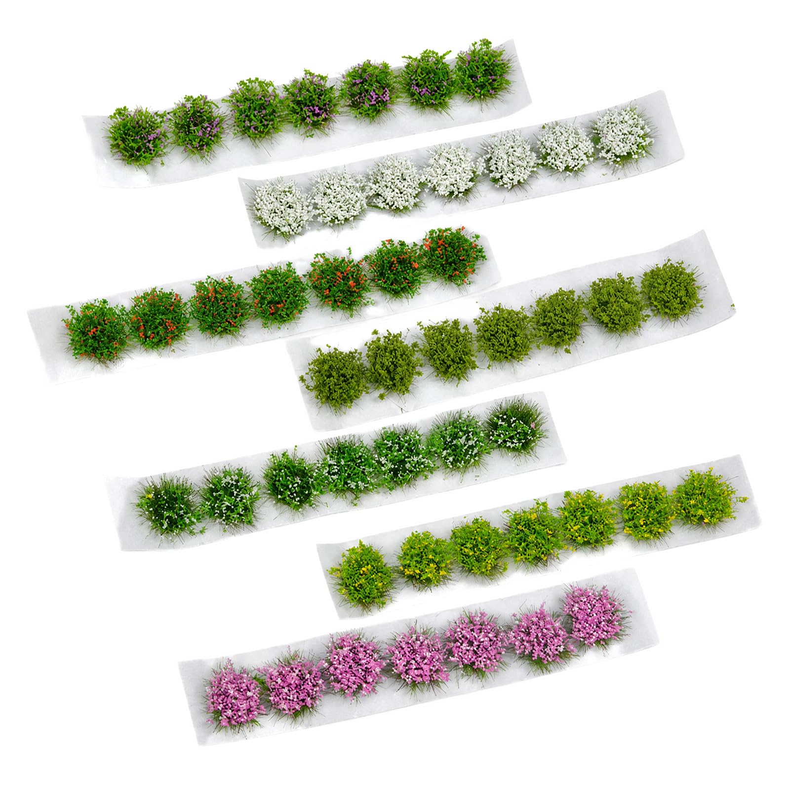 Dooaqiin 49 Pcs Miniature Flowers Cluster for Fairy Garden Accessories, DIY Static Grass Tufts and Model Grass, Self-Adhesive Diorama Base Materials for Architecture Model Scenery