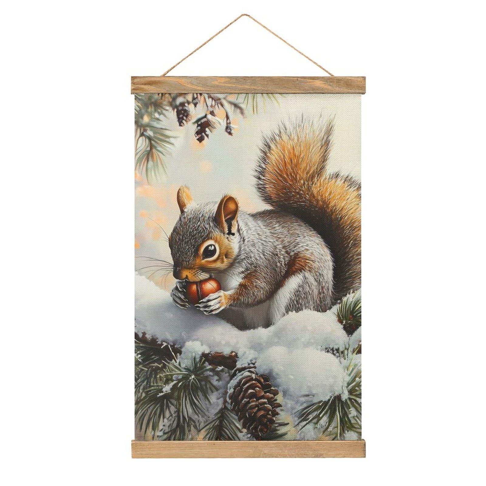 CGSBNGHA Squirrel Cute Animal Wall Art Prints Linen Hanging Painting Scroll Paintings Pictures Decor for Home