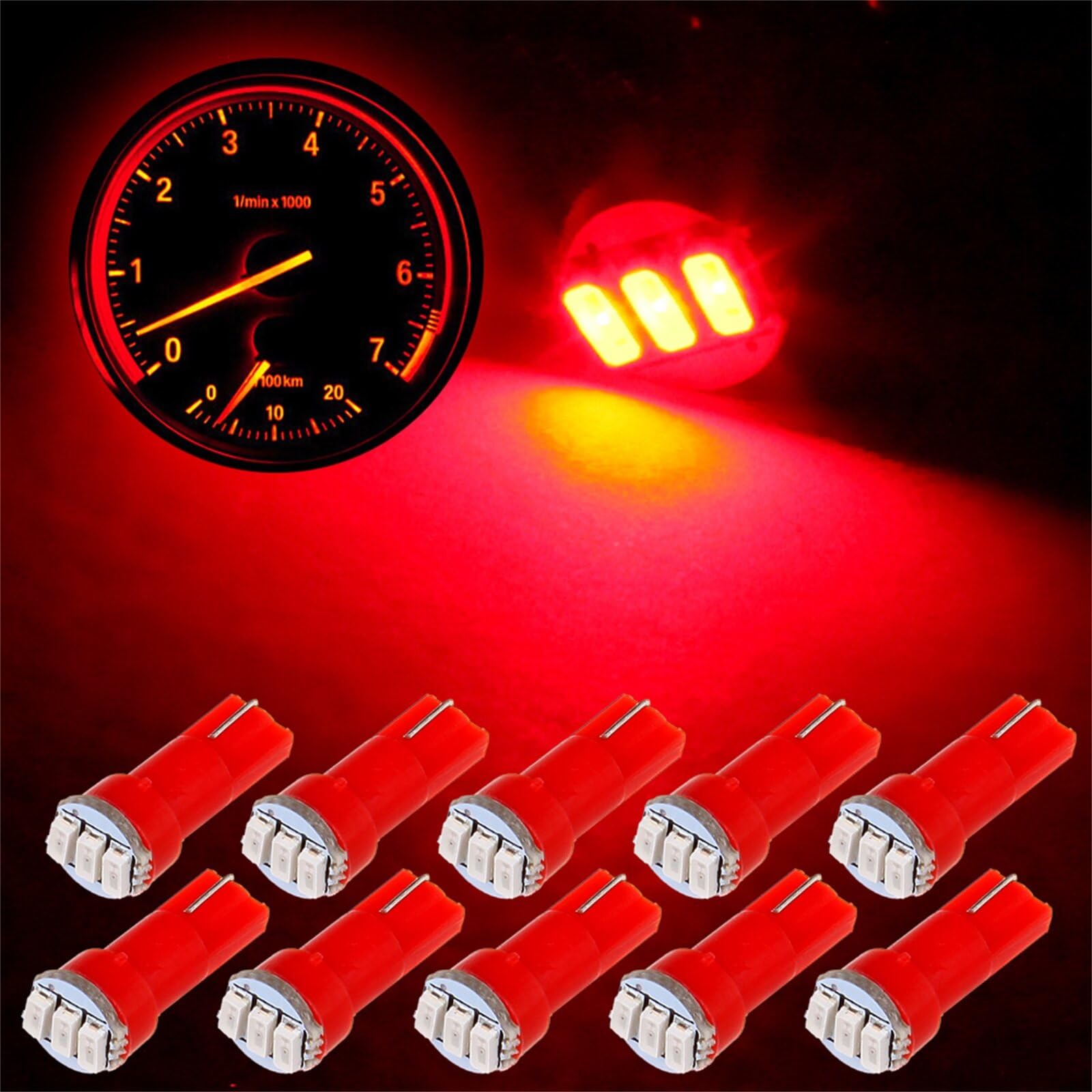 ECCPP 10x Instrument Cluster Dash Panel Lights T5-3-3014-SMD-RED 17, 18, 27, 37, 58, 70, 73, 74, 79, 85, 86, 206, 207, 286, 306, 307, 308, 406, 407 2721