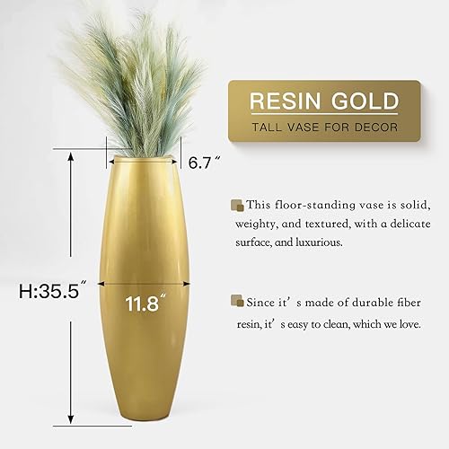 Miniatura 2 de Jarrón alto para suelo, 35.5 pulgadas (35.4 in, 2.95 pies) de alto, jarrón alto resistente para decoración, resina dorada