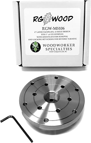 Placa frontal de torno de madera de acero de 4 pulgadas, 1" x 8tpi RH roscada, con tornillos de fijación (para tornos de marcha atrás)