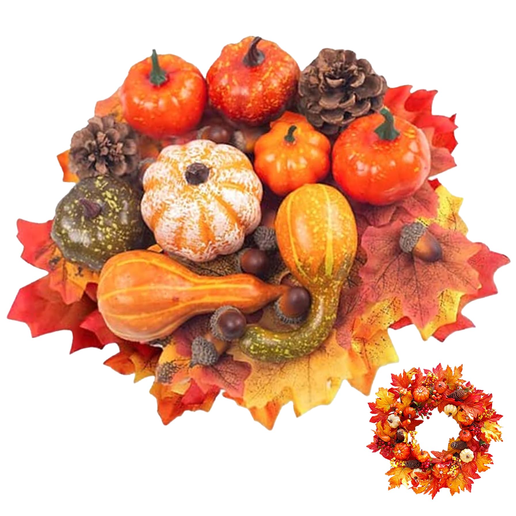 Décorations citrouille d'automne avec feuilles d'érable pour couronne de bricolage maison