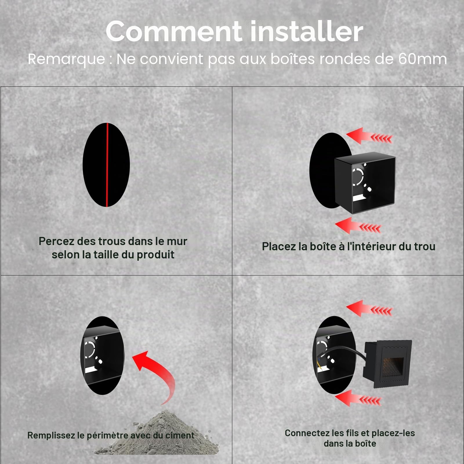 VivaLet 8 Pièces LED Escalier 3W 300LM, Lampe D'escalier 230V 3000K, Eclairage Escalier Exterieur/Intérieure IP65, Boîtes Encastrable 68mm, 85 X 85mm, Applique Murale LED Encastrée Aluminium Noir