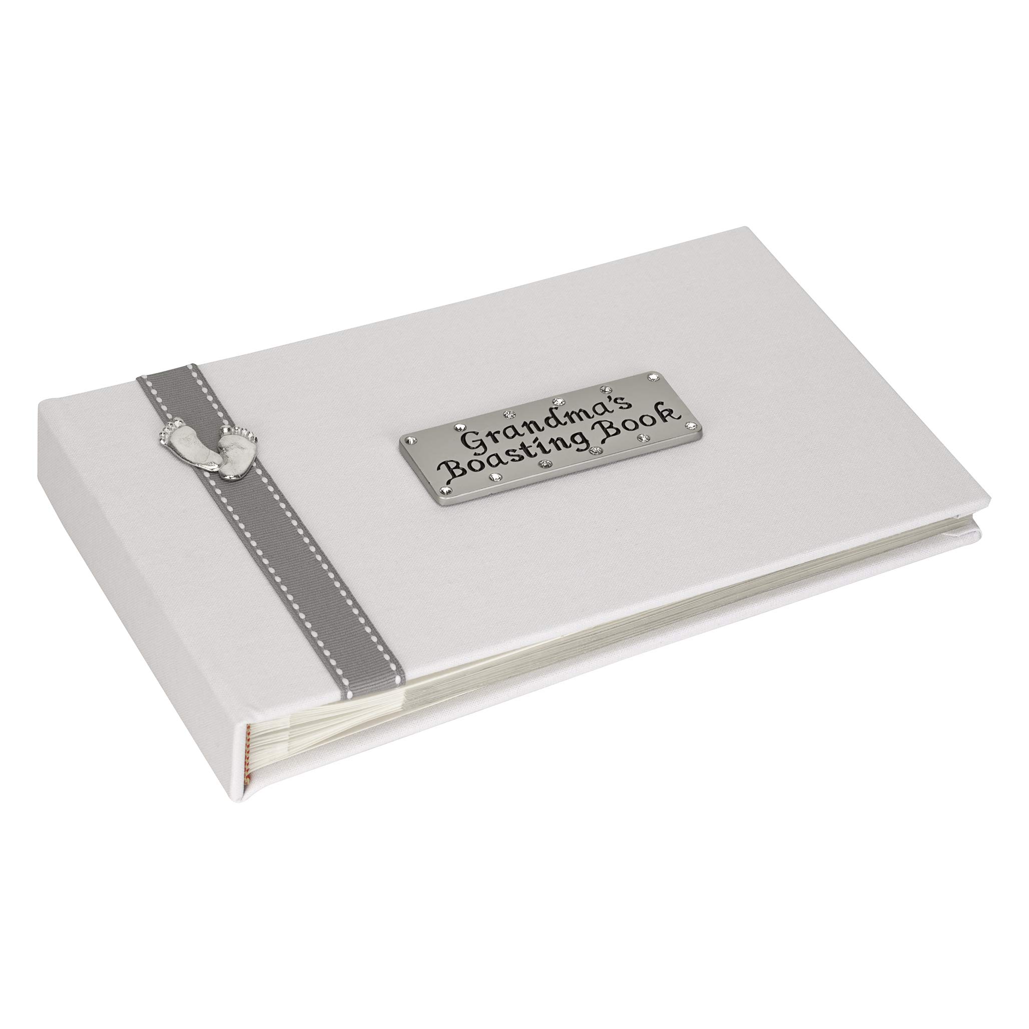 Metal Planet Ltd White With Grey Ribbon Grandma's Boasting Book (Photo Album) Holding 40 6X4 Inch Photos - Grey Ribbon