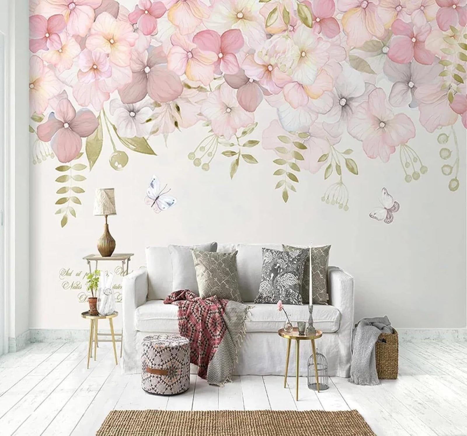 XLMING Romantic Cosy Pink Flowers Butterflies 3D Wallpaper Luxury Home Dining Decor Paste Sofa Living Room The Wall for Bedroom Mural-150cm×105cm