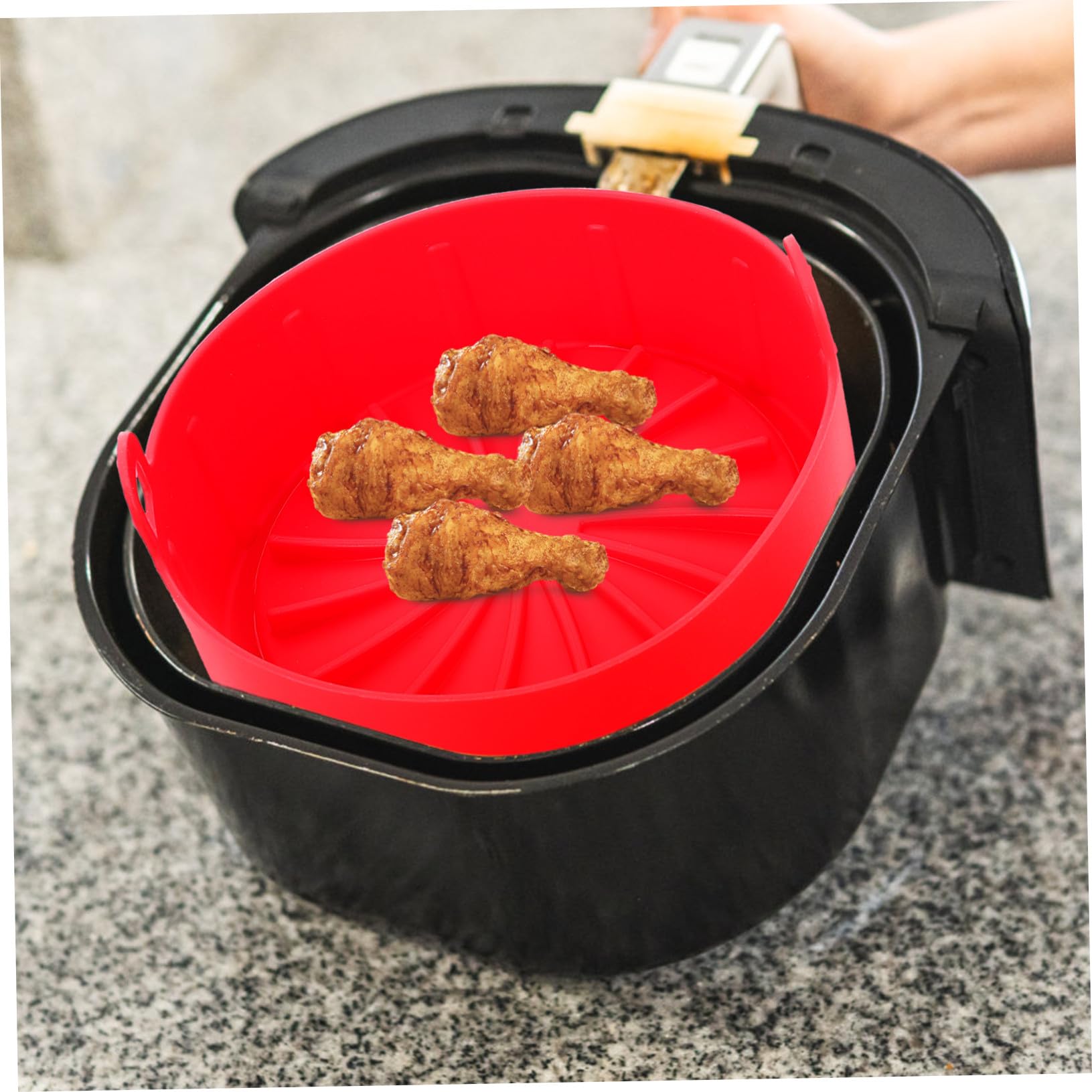 TOYANDONA Silikon Korb Einlage Für Heißluftfritteuse 19cm Rot Wiederverwendbares Backblech Zubehör Für Ofen Hitzebeständig Leicht Zu Reinigen Für Chicken Wings Und Fisch