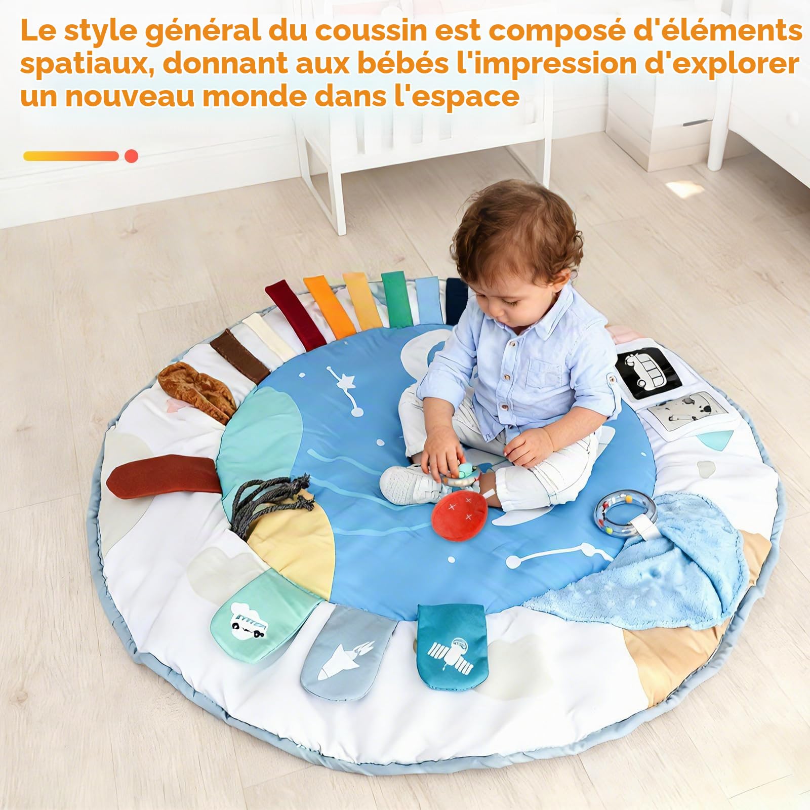 LabTEC Tapis d'éveil pour bébé, tapis d'activités, avec 5 zones de développement et 5 jouets sensoriels amovibles pour stimuler la motricité et le développement sensoriel (bébés de 0 à 18 mois)