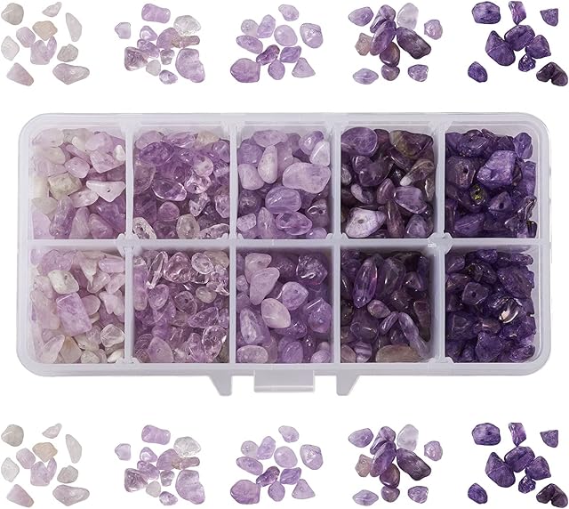 PandaHall 750~950pcs Natural Amethyst Chip Beads 5 Colors Crushed Irregular Chips Beads Set Healing Crystal Loose Beads Gemstones Beads for Bracelets Necklace Earring Making