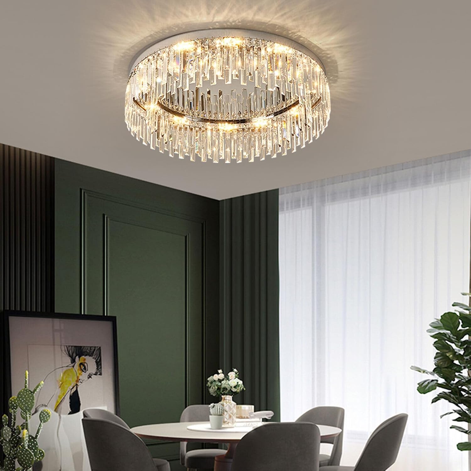 Modern Crystal Ceiling Light Fixture Pendant Lamp Flush Mount Chandelier 110V 40W Hanging Lamp for Kitchens, Hallways, Living Rooms, Bedrooms, Bathrooms, Balconies, Bars