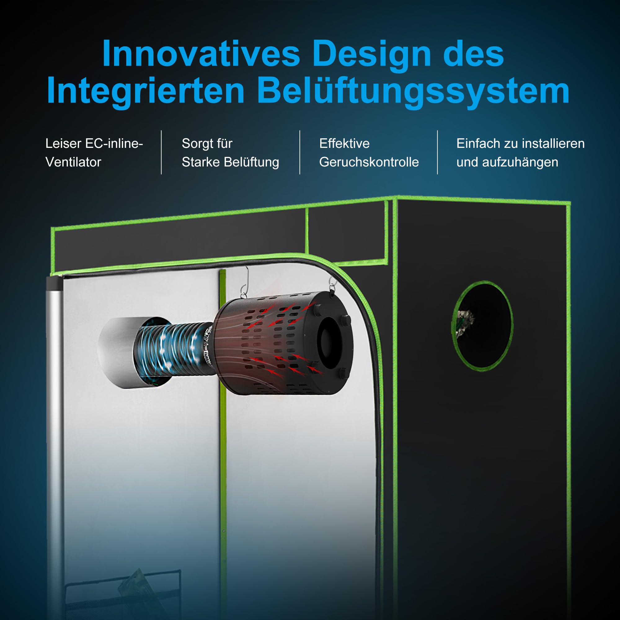Everkeen Growbox Komplettset, Aktivkohlefilter Grow Ventilator Set 2-in-1 Abluft Rohrventilator 100mm Aktivkohlefilter Grow Lüfter Set mit Drehzahlregler Belüftungssystem für Growbox, Growzelt Garten