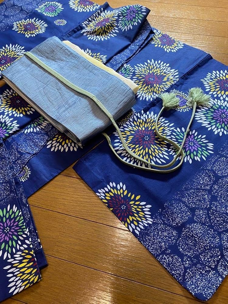 浴衣 新品 花火の様な花模様 紺青色 綿100% 平織り 大人の柄行き Amazon.co.jp: 浴衣 花火の様な花模様 紺青色 綿100% 平織り