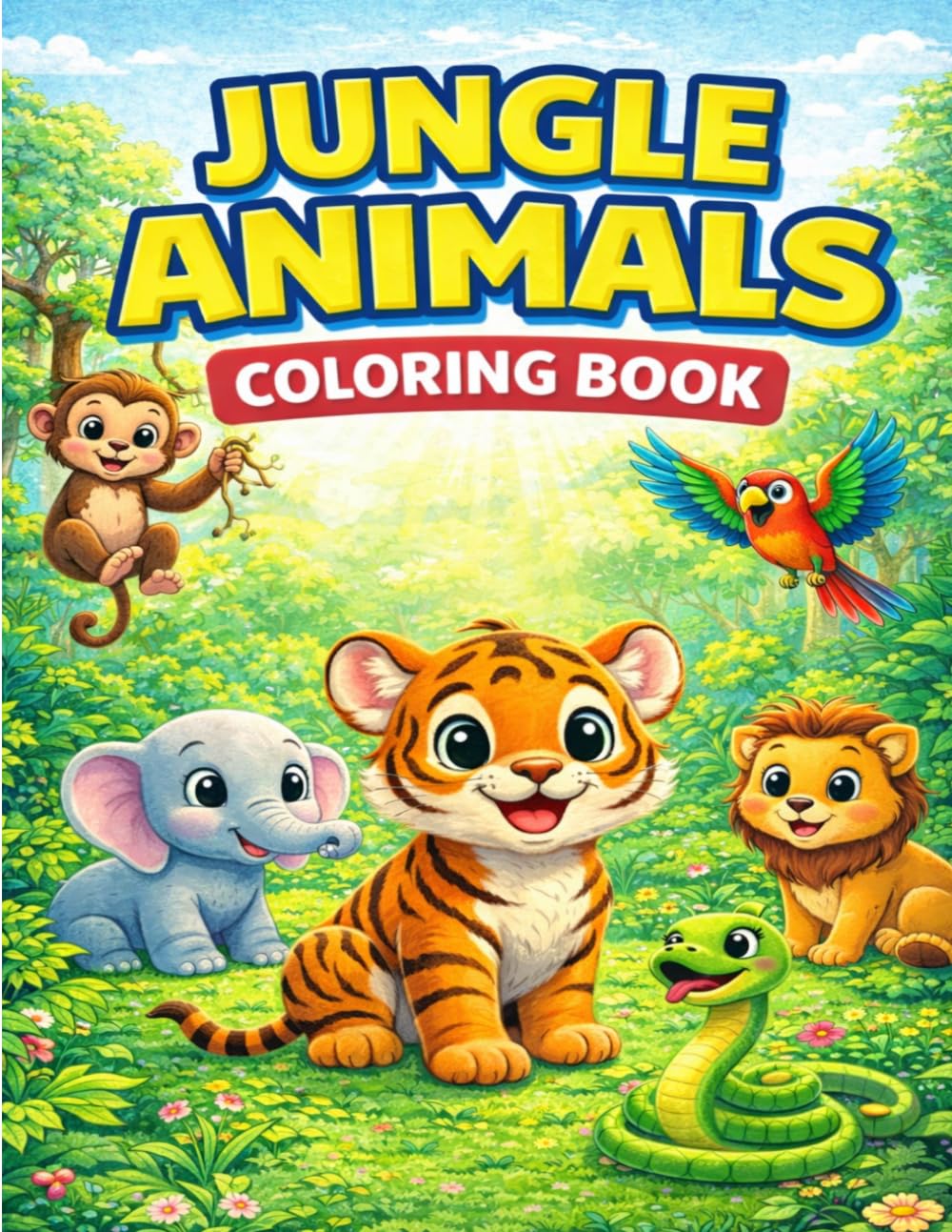 Jungle Animals Coloring Book for Toddlers Ages: Cute Baby Jungle Animals with Big Bold Lines | Easy and Fun Coloring Pages for Kids