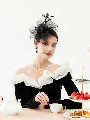 Miniatura 2 de Sombrero de tocados para mujer diadema de fiesta de té Kentucky Derby para boda cóctel flores malla clip para el pelo