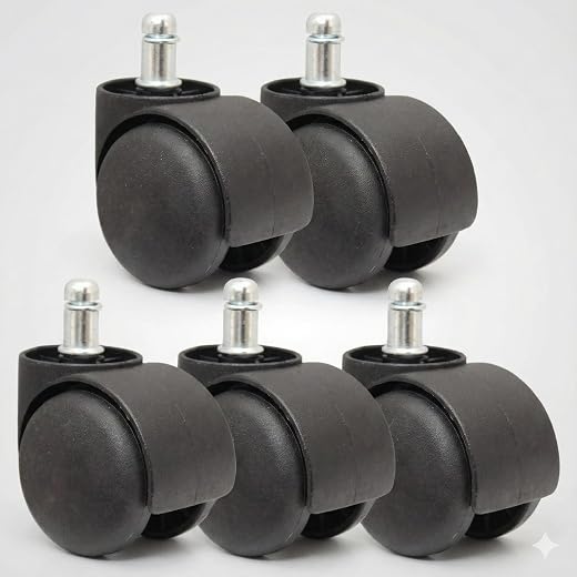 Cloudsit Heavy Duty Pin Type Nylon Office Chair Wheels - Set of 5 Black Casters with 12 Years Warranty 250 kg Load Capacit...