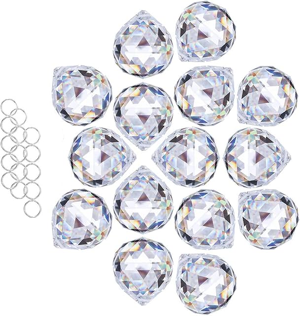 Crystalsuncatcher Clear Crystal Ball Prism Suncatcher Rainbow Maker Hanging Crystals Prisms for Windows, for Feng Shui, for Gift(30mm/1.18" 15pack)