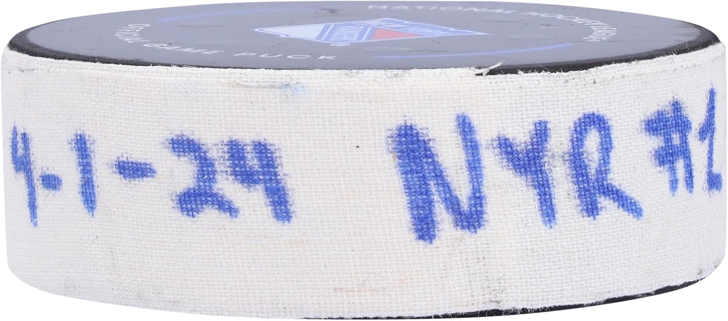 Kaapo Kakko New York Rangers Game-Used Goal Puck from April 1, 2024 vs. Pittsburgh Penguins - NHL Unsigned Game Used Pucks