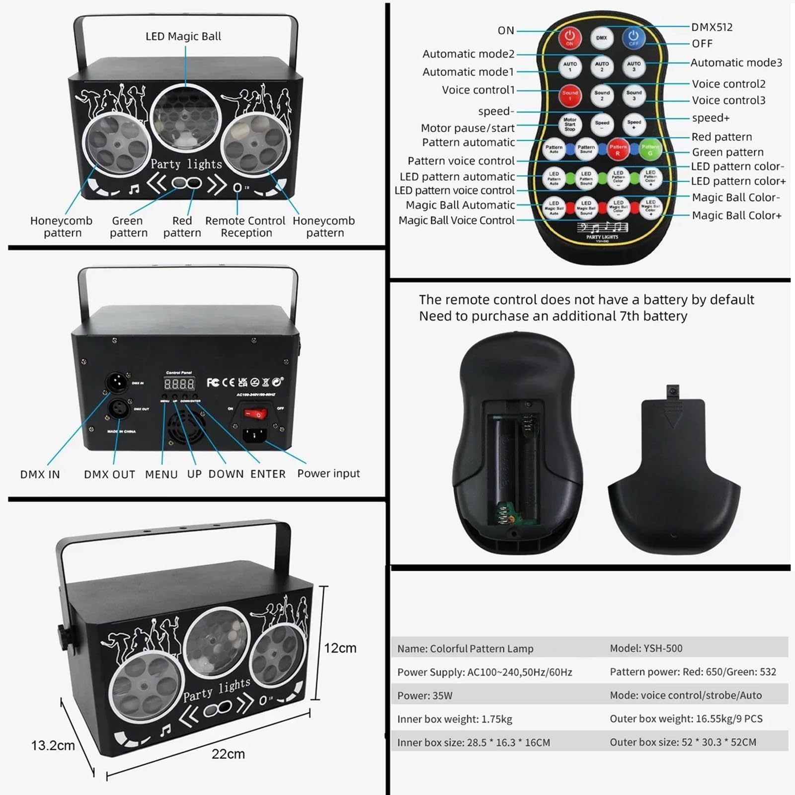 Luce Da Discoteca Rgbw, Proiettore Laser 4 in 1 Con Effetti Speciali, Luci Stroboscopiche a LED,Luce Da Palcoscenico Attivata Dal Suono Dmx, Telecomando, Per Dj, Feste,Matrimoni,Ktv,Riunioni in Casa