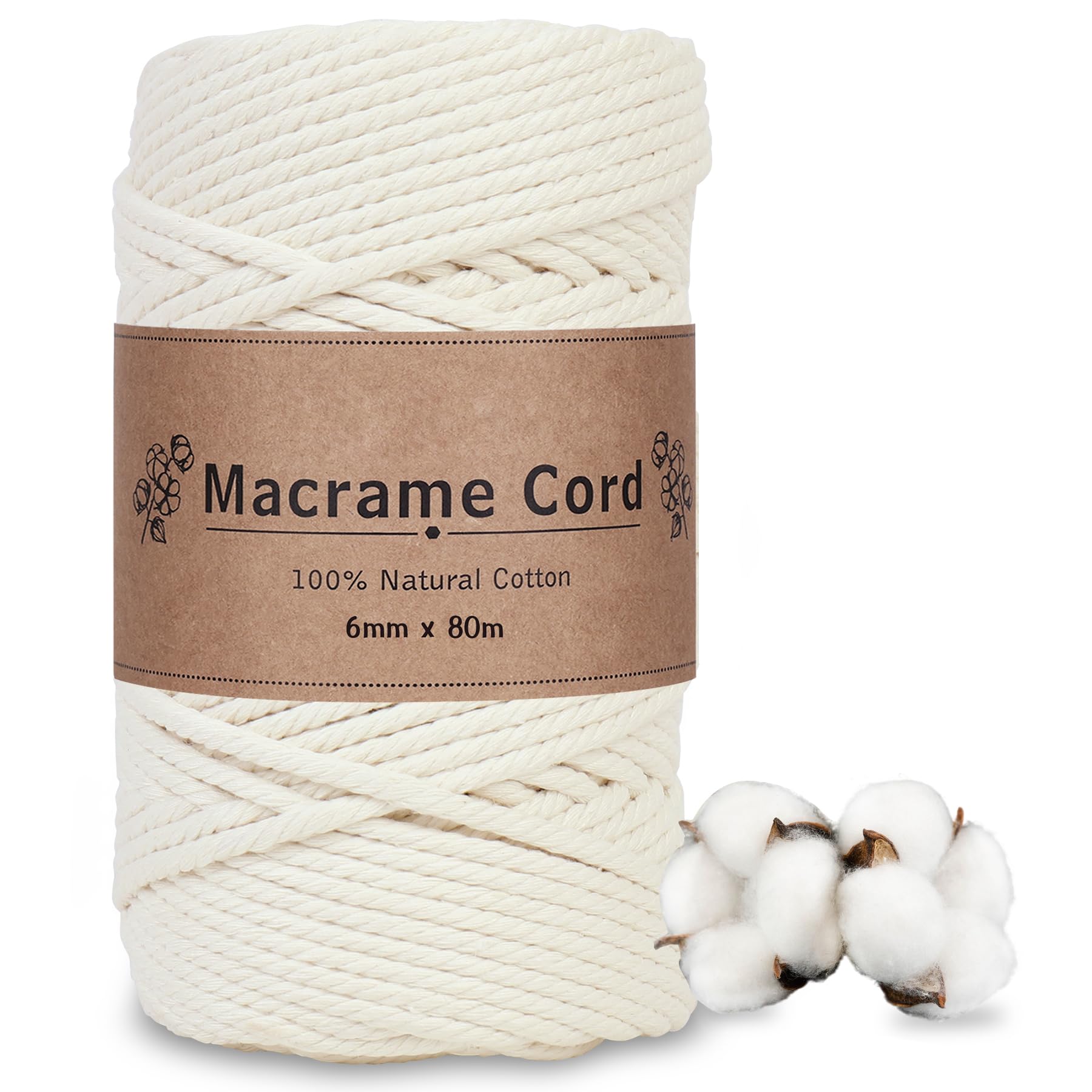 6mm Makramee Garn Beige x 80m | Extra Dicke & Schnell Verarbeitete Baumwollkordel | für Wandkunst, Raumteiler & Moderne Deko | 100% Baumwolle