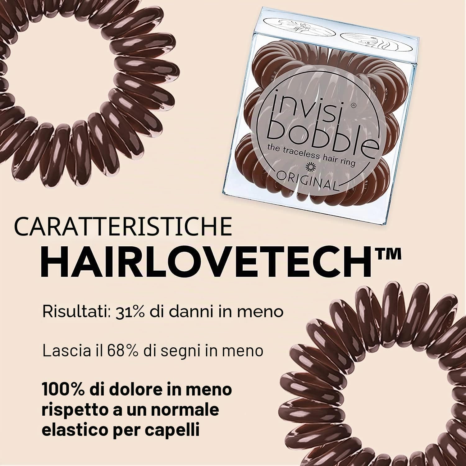 Invisibobble elastico per capelli marrone Original Pretzel Brown x3 - elastici per capelli donna e uomo - elastici per capelli senza pieghe ma forte
