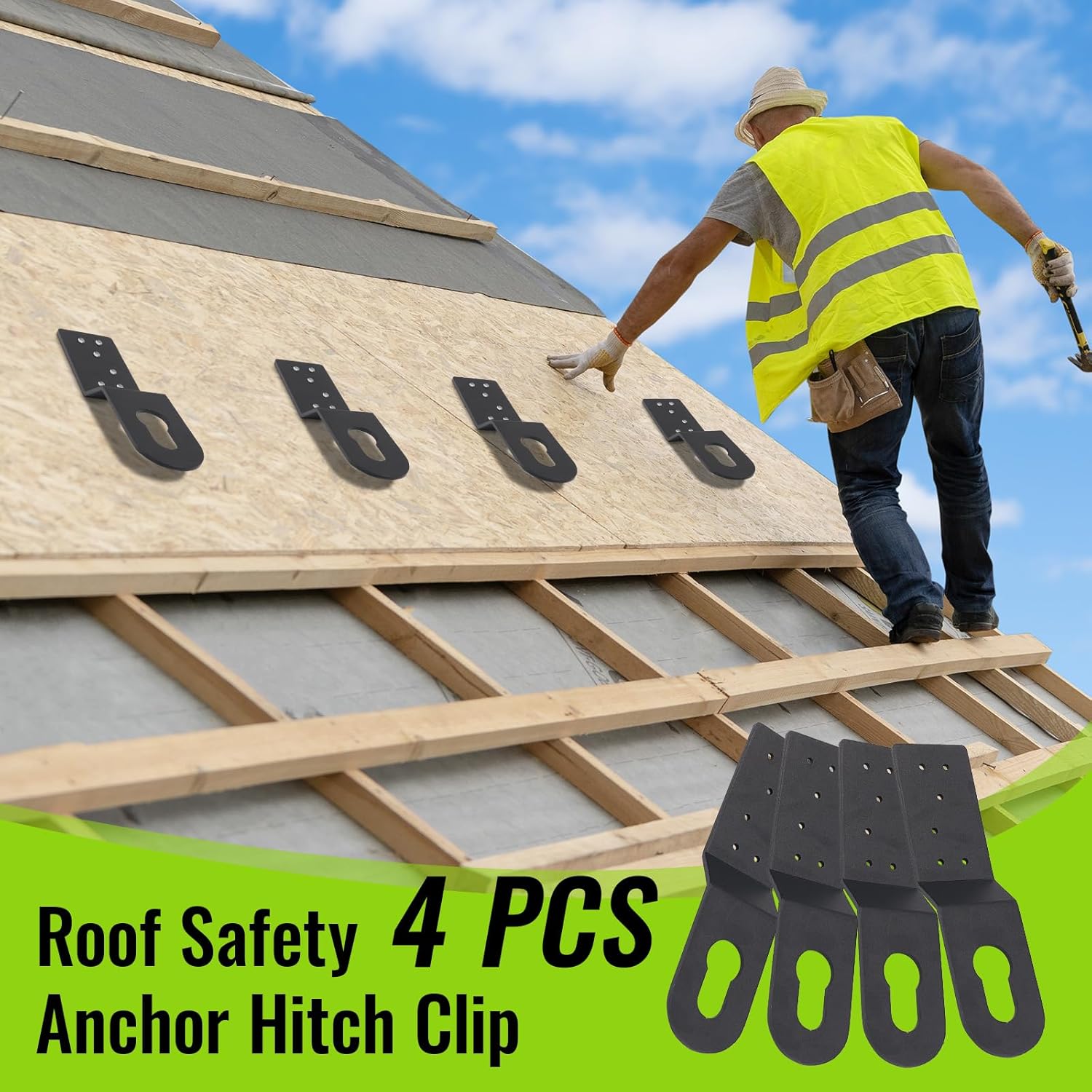 Permanent Roof Anchors, Aluminum Alloy roof anchors for fall protection Roofing Anchor Hitch Clip Connects To Wood Surfaces 4-Pack