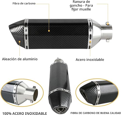 Miniatura 2 de Silenciador de escape de fibra de carbono de 1.5 – 2 pulgadas con DB Killer extraíble para motocicletas de calle/deporte y scooters con tubos