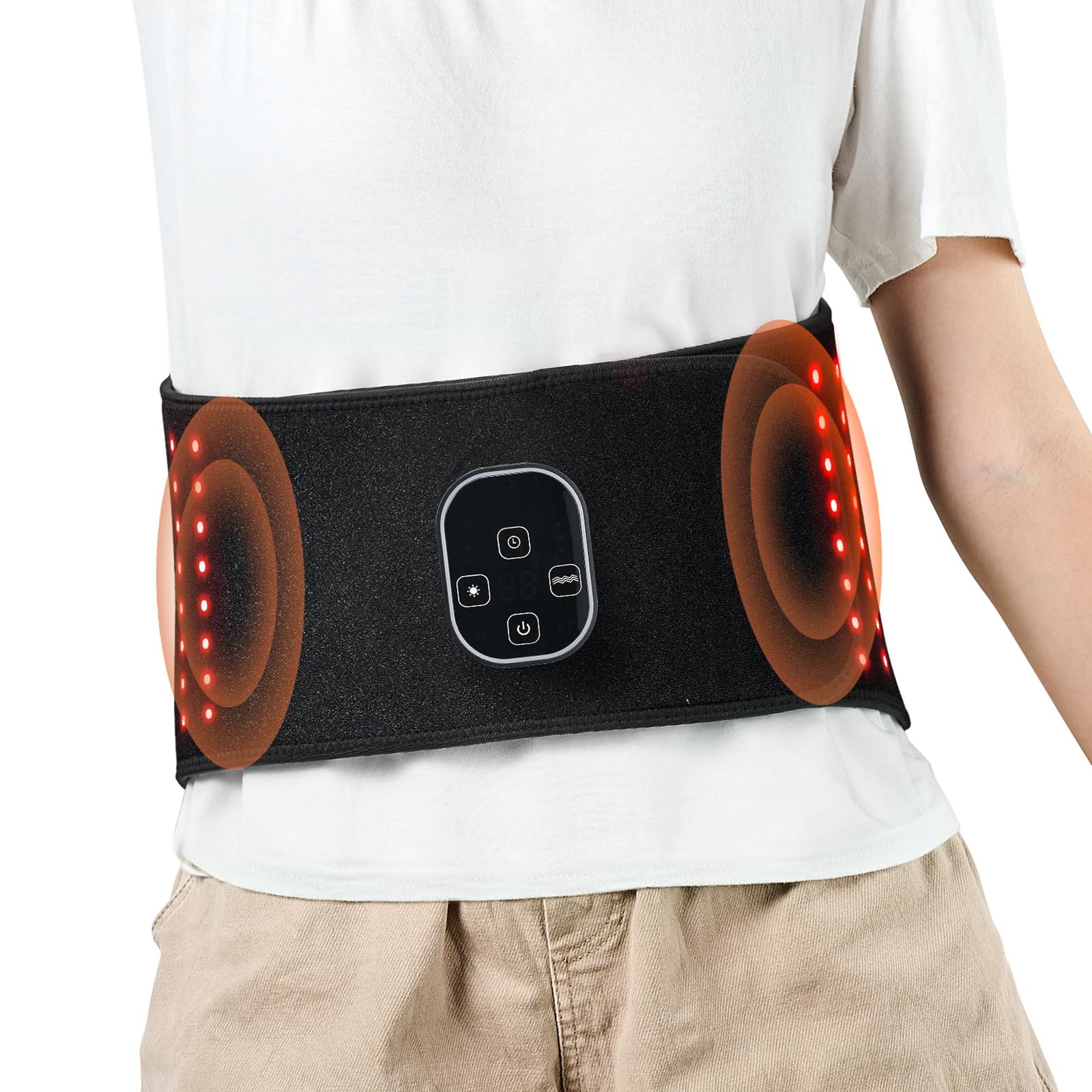 VEVOR Red Light Therapy Belt for Waist & Shoulder, 660nm & 850nm Wrap Device with Timer, 80 LED, 3-Level Vibration & 10Hz Pulse, Cordless Light Therapy Pad for Pain Relief & Skin Health