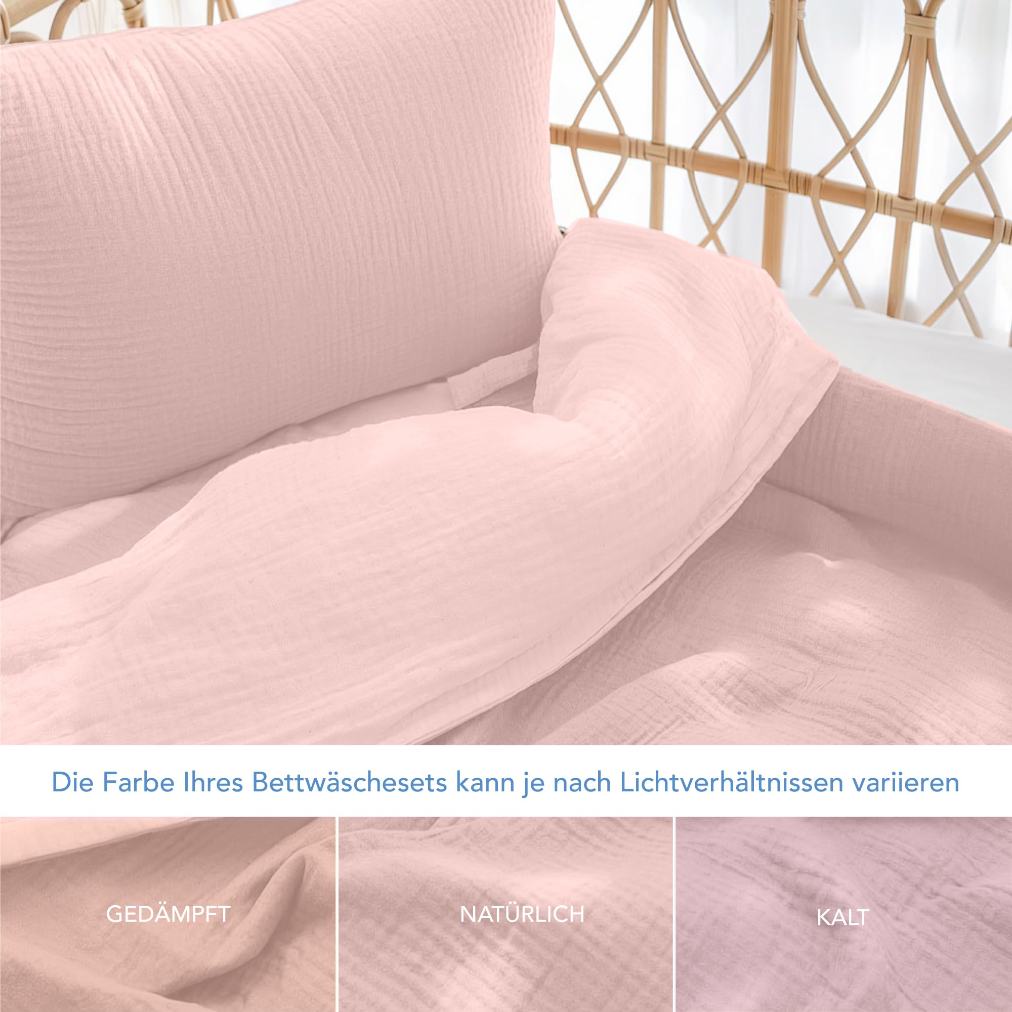 Dreamzie Kinderbettwäsche 100x135 cm + Kissenbezug 40x60 - Musselin Bettwäsche aus 100% Baumwolle, Oeko-TEX Zertifiziert, atmungsaktiv & hautfreundlich - Rosa