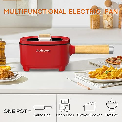 Miniatura 3 de Audecook Hot Pot - Sartén eléctrica antiadherente de 2 litros, esmalte cerámico de 8 pulgadas, cocina de viaje portátil para ramenbistecarroz