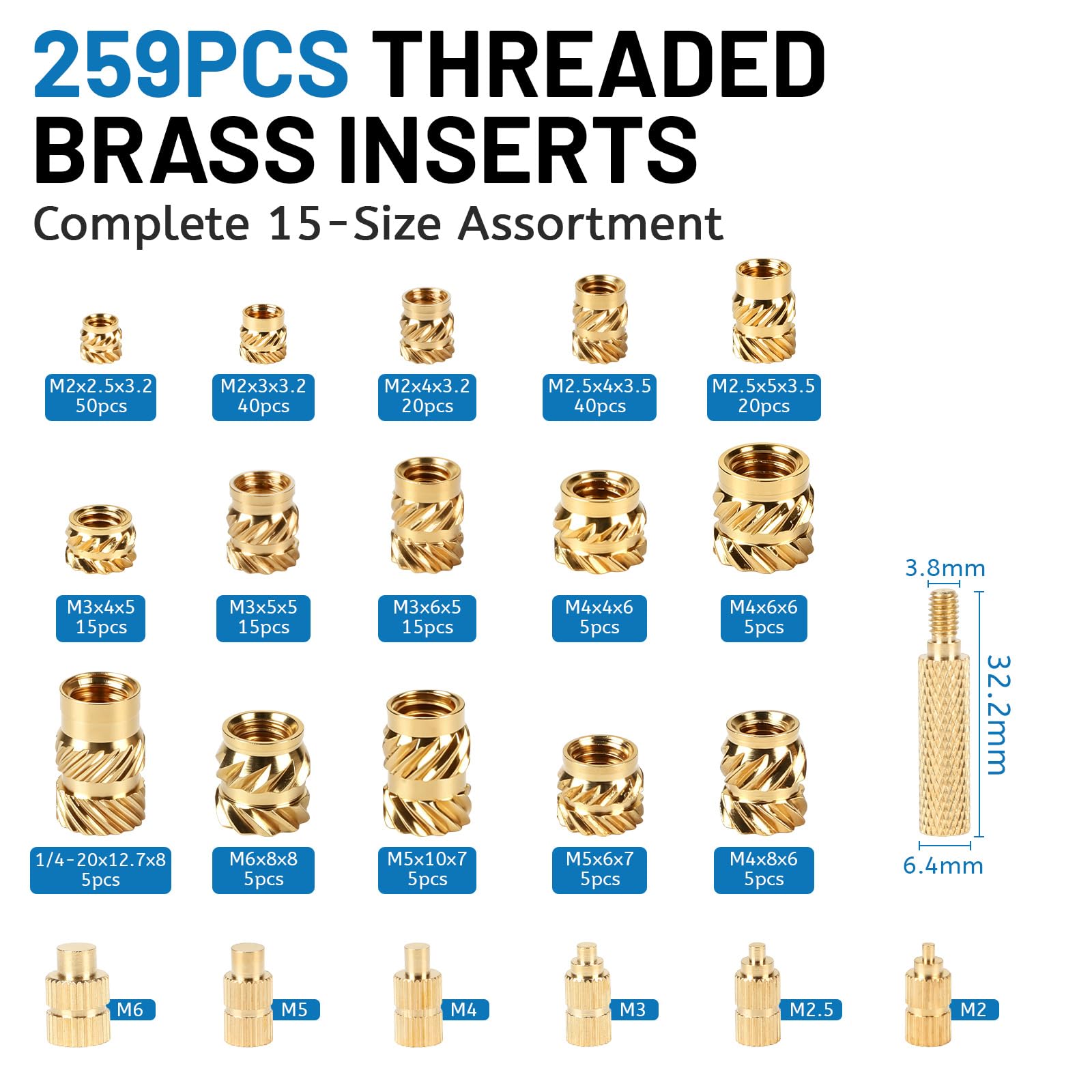 LALAGO 161 Piezas Insertos Roscados, Soldador Estaño con Temperatura Regulable por LED con 152 Piezas Puntas de Soldadura de Latón M2, M3, M4, M5, M6, M8 y 6 Piezas Ayuda para la Fusión