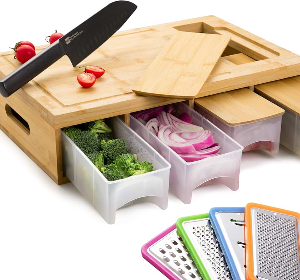 cutting board with containers