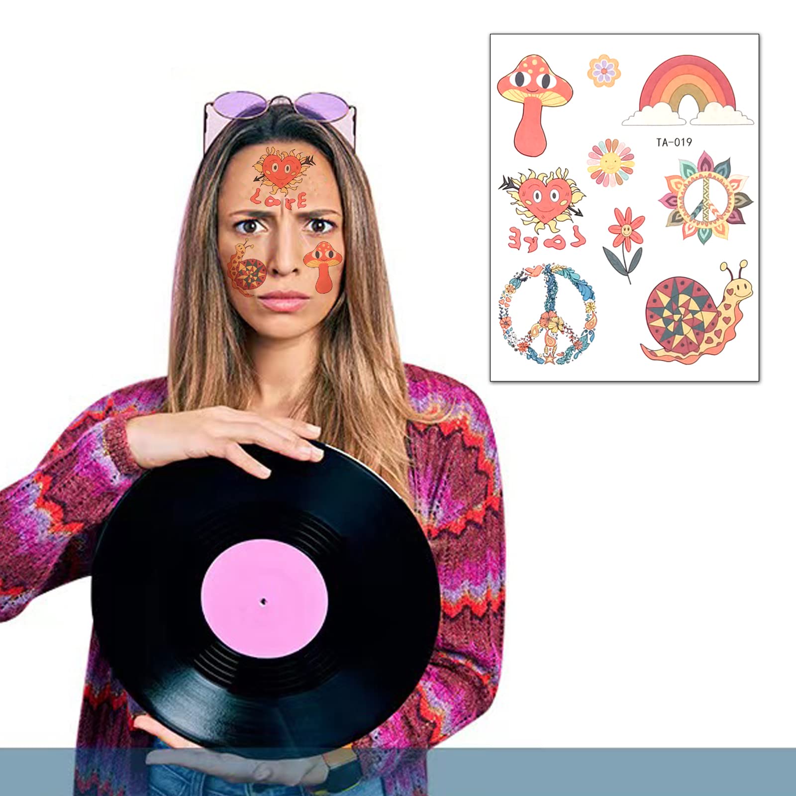 10 Hojas De Tatuajes Temporales Hippies – Diseños Coloridos De Amor, Paz Y Flower Power Para Fiestas Y Eventos, Aptos Para Adultos Y Niños