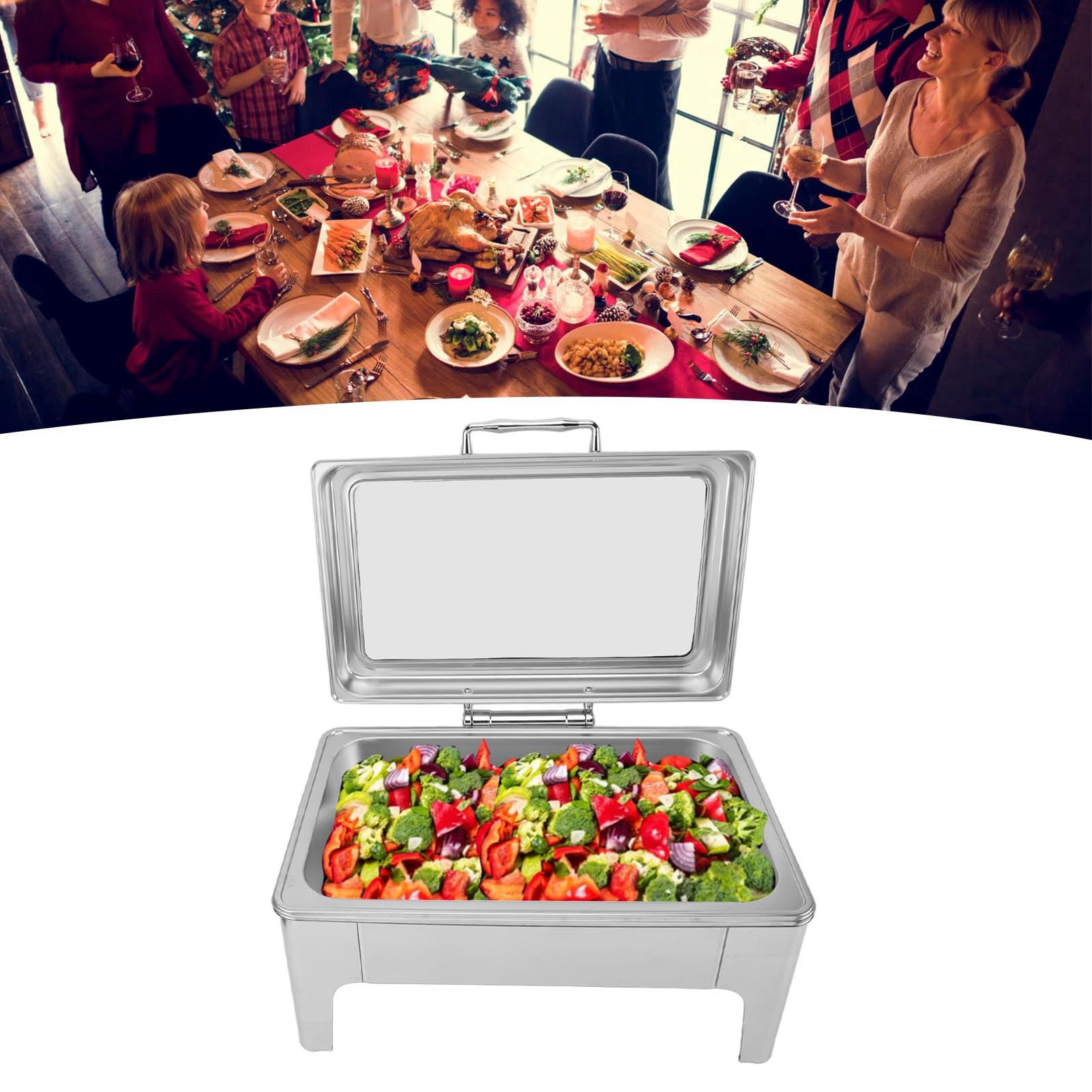 Calentador de Alimentos para Catering con Calefacción por Alcohol, Calentador de Patas Rectas Rectangulares Visibles para Restaurante, Juego de Buffet con Tapa para Cocinar (1