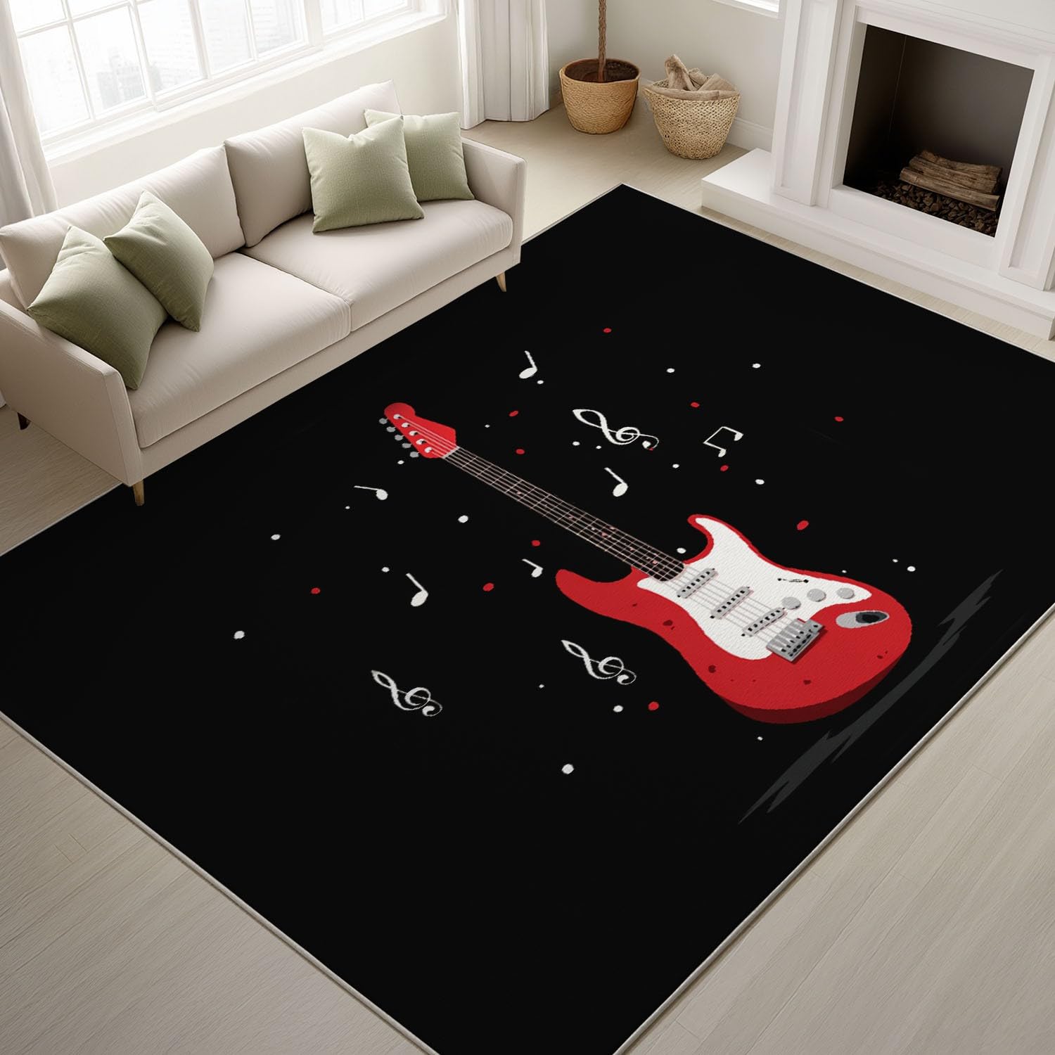 Generisch Alfombra de 120 x 180 cm, antideslizante, lavable, minimalista, con estampado de música, con estampado de dibujos animados, para decoración, dormitorio, habitación infantil, salón