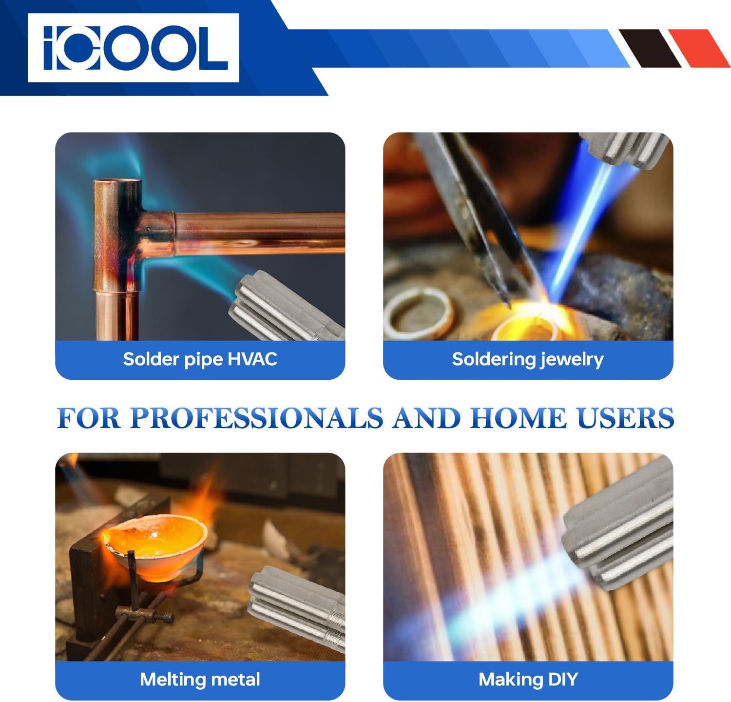 ICOOL Triple Flame Hand Torch, Maximum Temperature 3600℉, Propane MAPP Gas Torch for Welding Brazing Plumbing HVAC