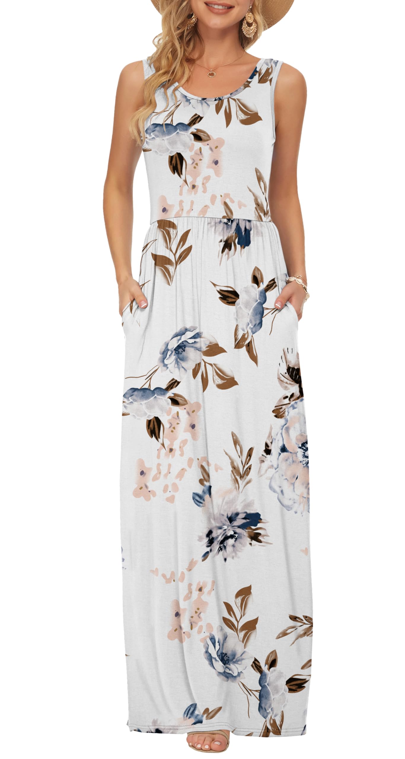 Summer Dresses for Women Casual Sleeveless Ladies Maxi Dress Long with Pockets