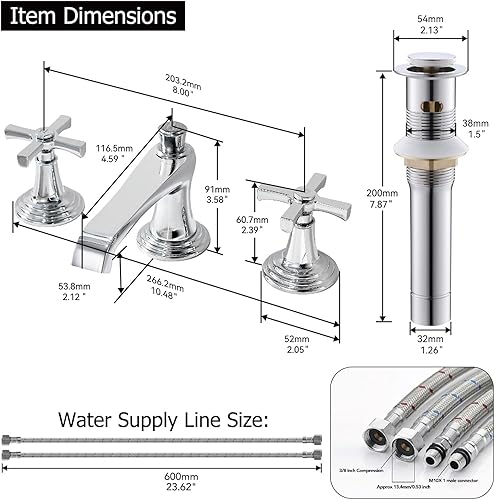 Miniatura 7 de Phiestina 3-Hole 8-Inch Widespread 2 Handles Bathroom FaucetNS-WF02-1-ORB+CWF043-C
