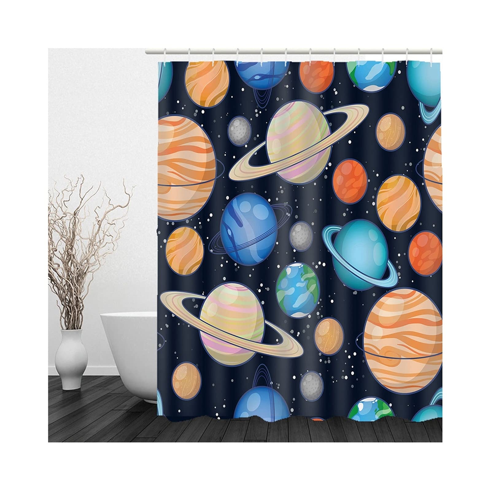 Banemi Fabric Shower Curtain, Boy Shower Curtains Colorful Asteroid Polyester Bath Curtain 35x70Inch