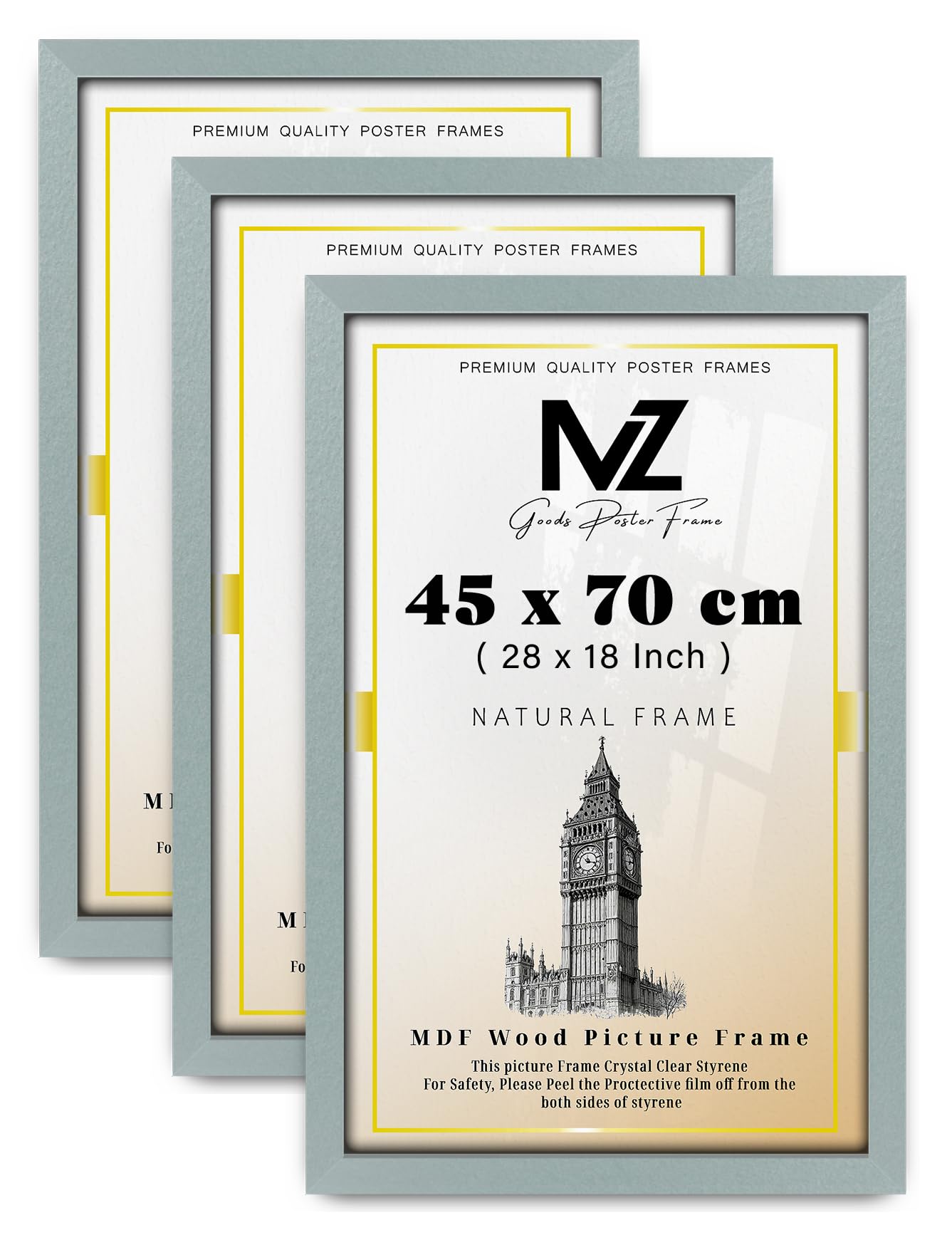 MZ GOODS pack of 3 MDF Poster Frame (45 x 70 CM) 70 x 45 cm for Custom Artwork, Handmade Drawings & Photography, MDF Wood Finish, Secure Hanging Hooks [ Silver ]